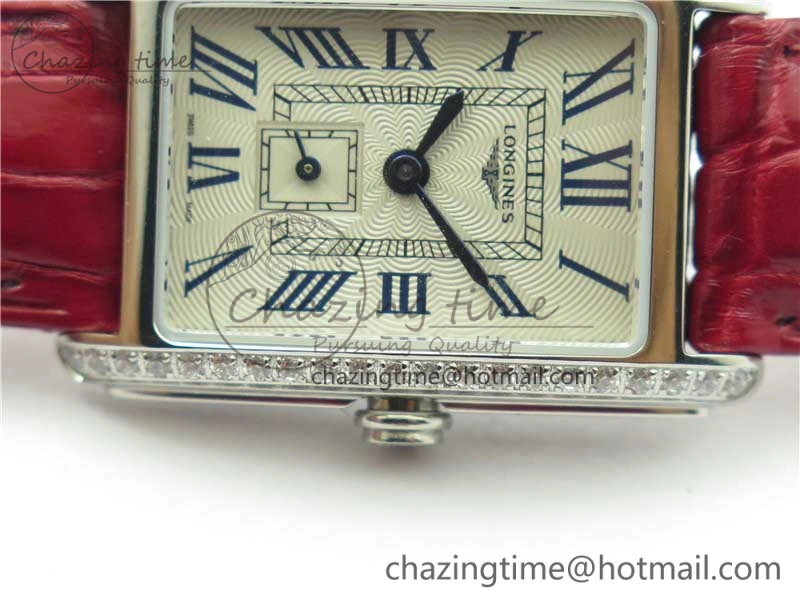 Doloevita SS Crystal Bezel 5055F 1:1 Best Edition Ivory White Textured Dial On Red Leather Strap Cal.L178.2
