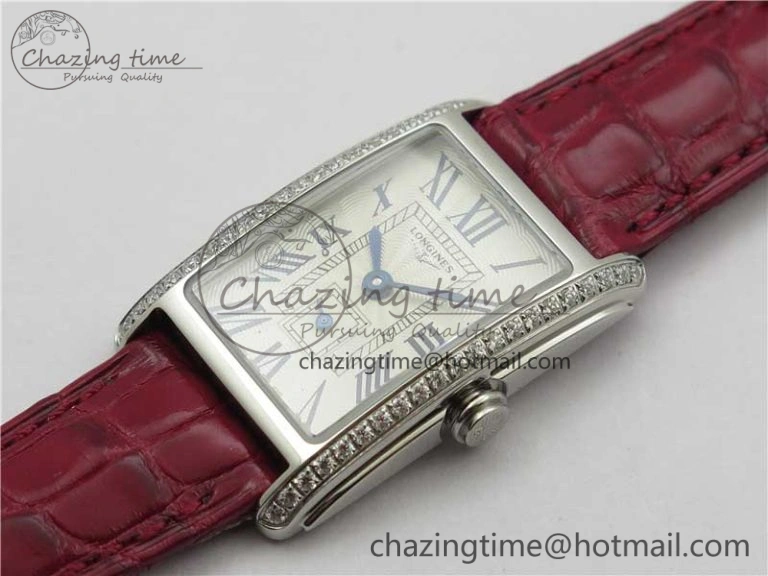 Doloevita SS Crystal Bezel 5055F 1:1 Best Edition Ivory White Textured Dial On Red Leather Strap Cal.L178.2