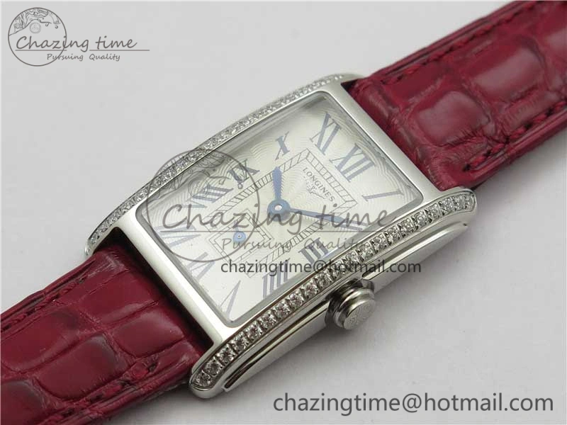Doloevita SS Crystal Bezel 5055F 1:1 Best Edition Ivory White Textured Dial On Red Leather Strap Cal.L178.2