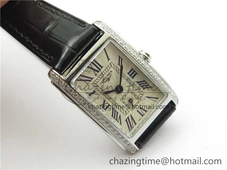 Doloevita SS Crystal Bezel 8848F 1:1 Best Edition Ivory White Textured Dial On Black Leather Strap Cal.L178.2