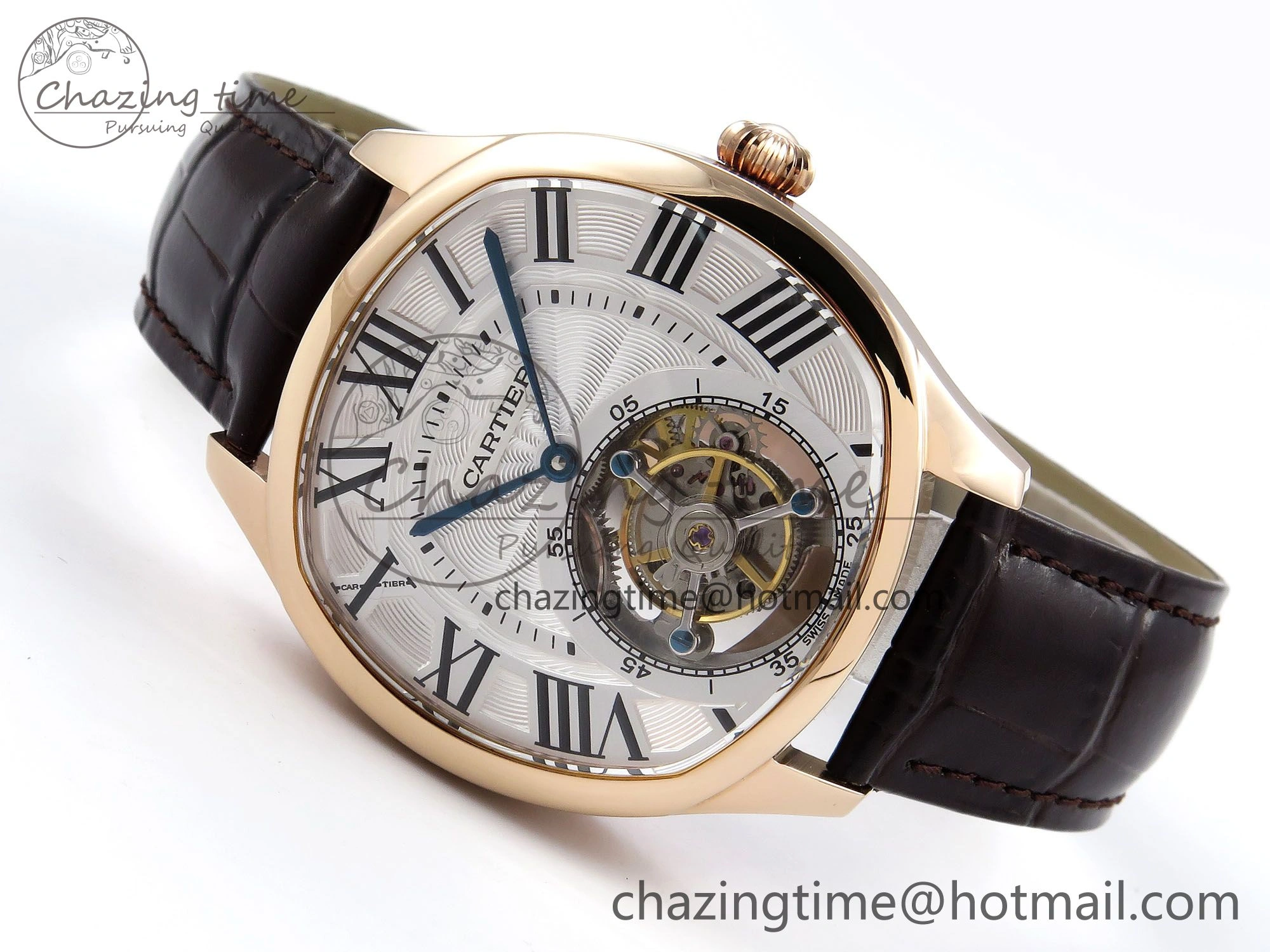 Drive De Cartier Flying Tourbillon RG RMS Best Edition White Dial on Brown Leather Strap