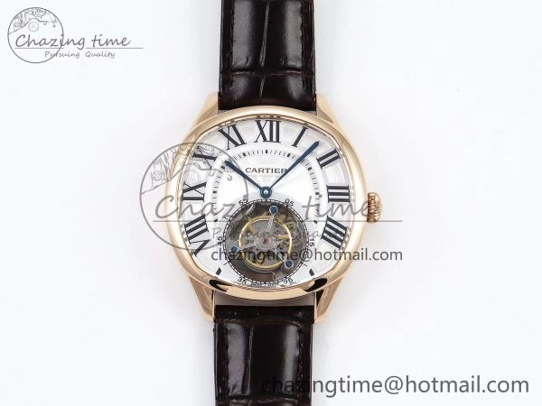 Drive De Cartier Flying Tourbillon RG RMS Best Edition White Dial on Brown Leather Strap