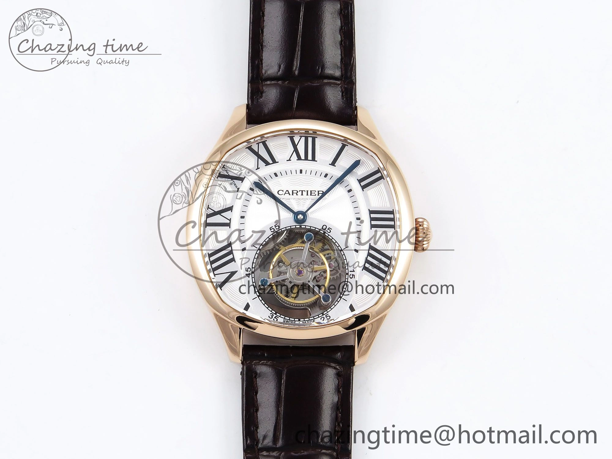 Drive De Cartier Flying Tourbillon RG RMS Best Edition White Dial on Brown Leather Strap