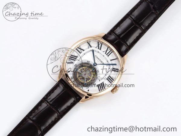 Drive De Cartier Flying Tourbillon RG RMS Best Edition White Dial on Brown Leather Strap