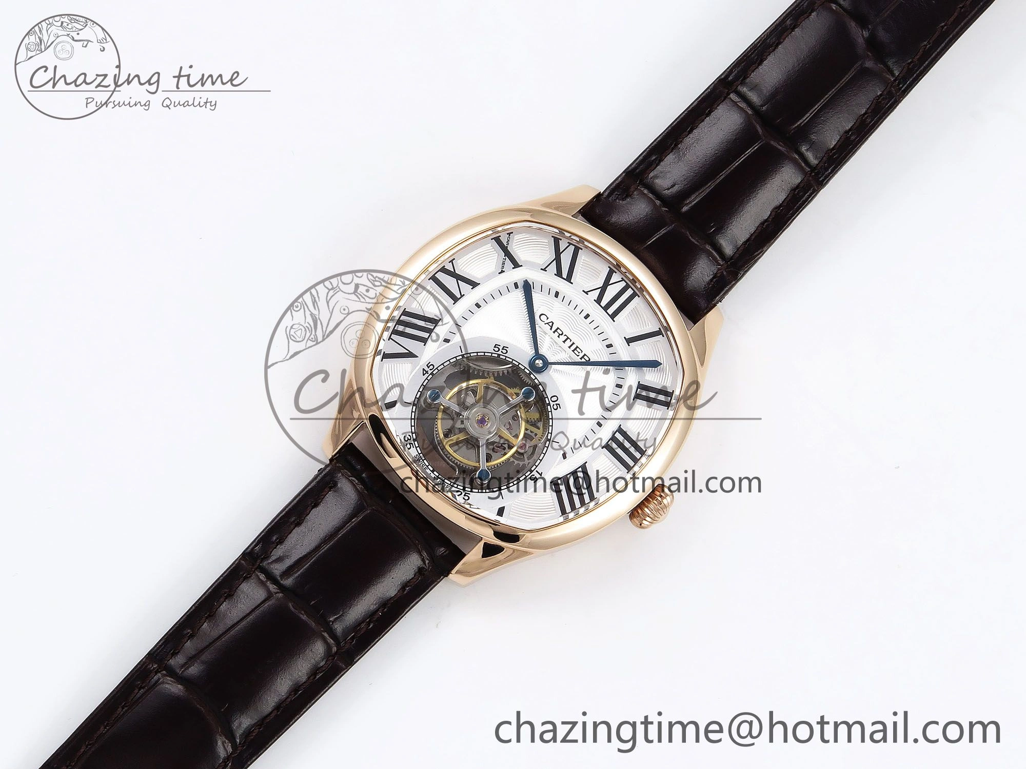 Drive De Cartier Flying Tourbillon RG RMS Best Edition White Dial on Brown Leather Strap