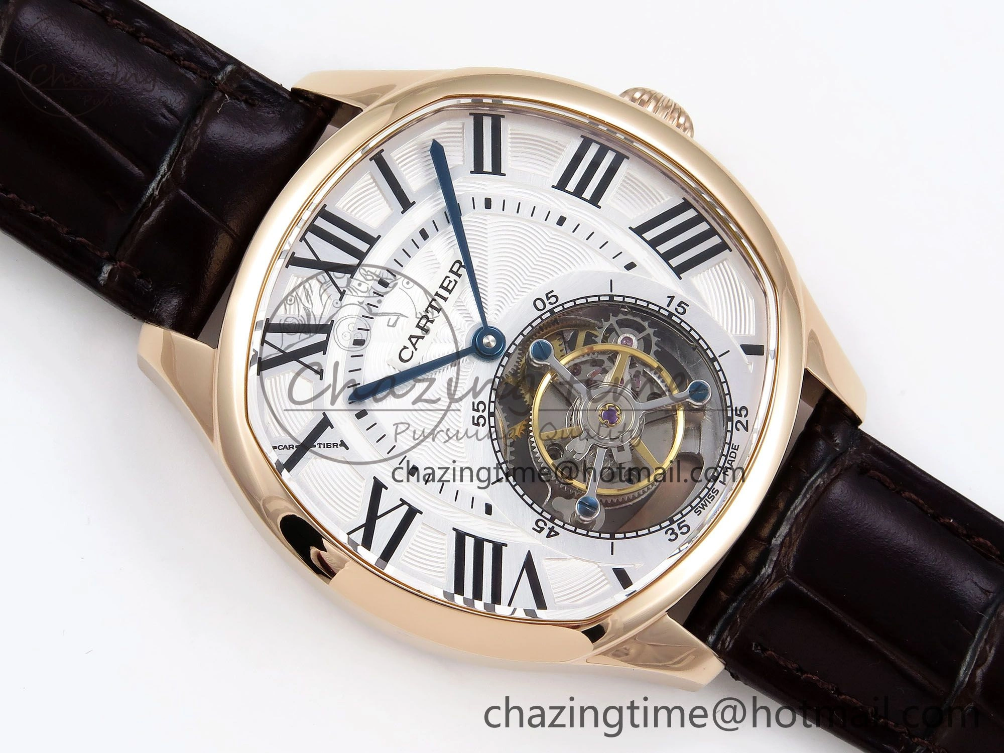 Drive De Cartier Flying Tourbillon RG RMS Best Edition White Dial on Brown Leather Strap