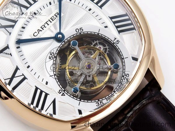 Drive De Cartier Flying Tourbillon RG RMS Best Edition White Dial on Brown Leather Strap
