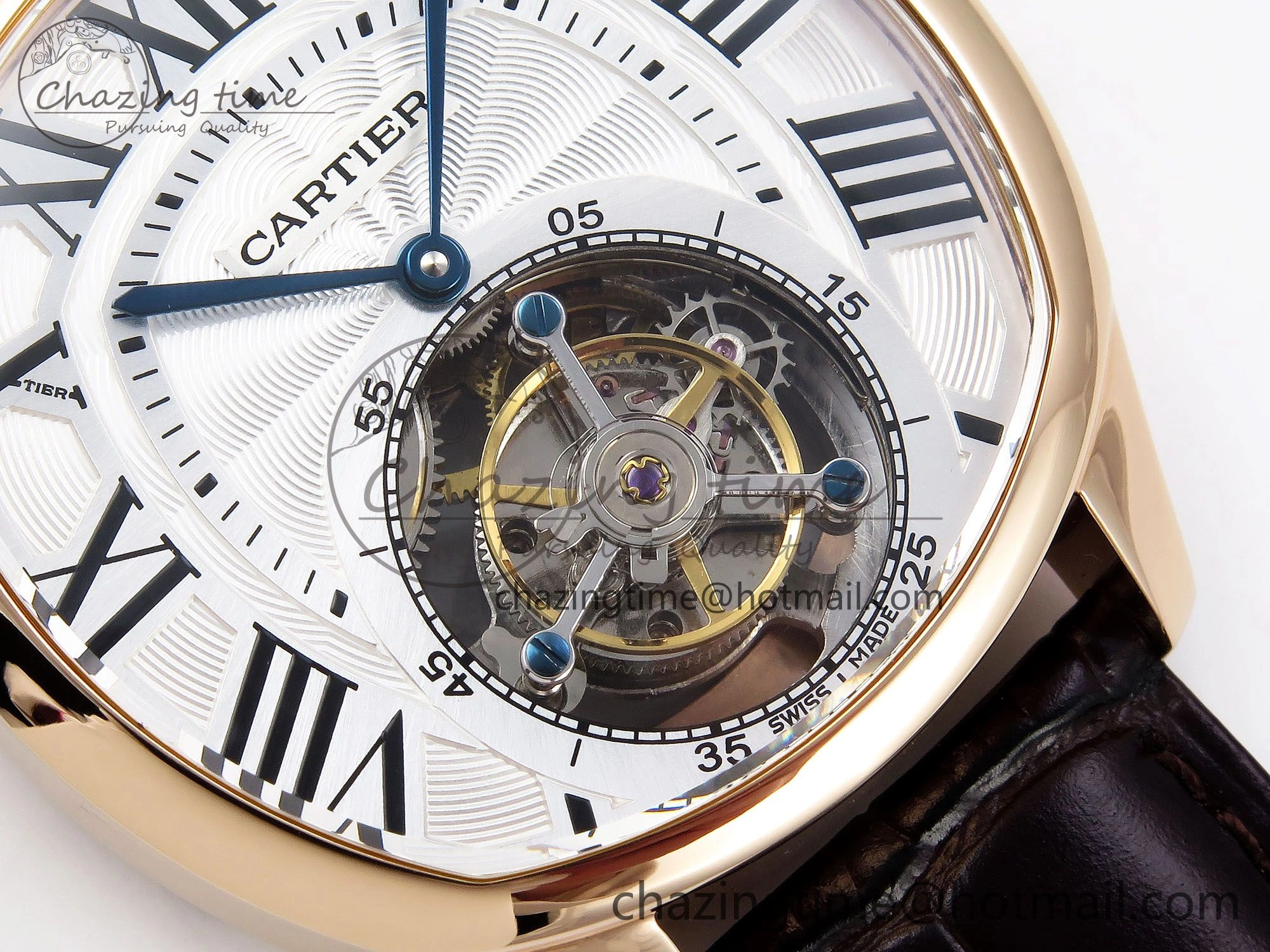 Drive De Cartier Flying Tourbillon RG RMS Best Edition White Dial on Brown Leather Strap