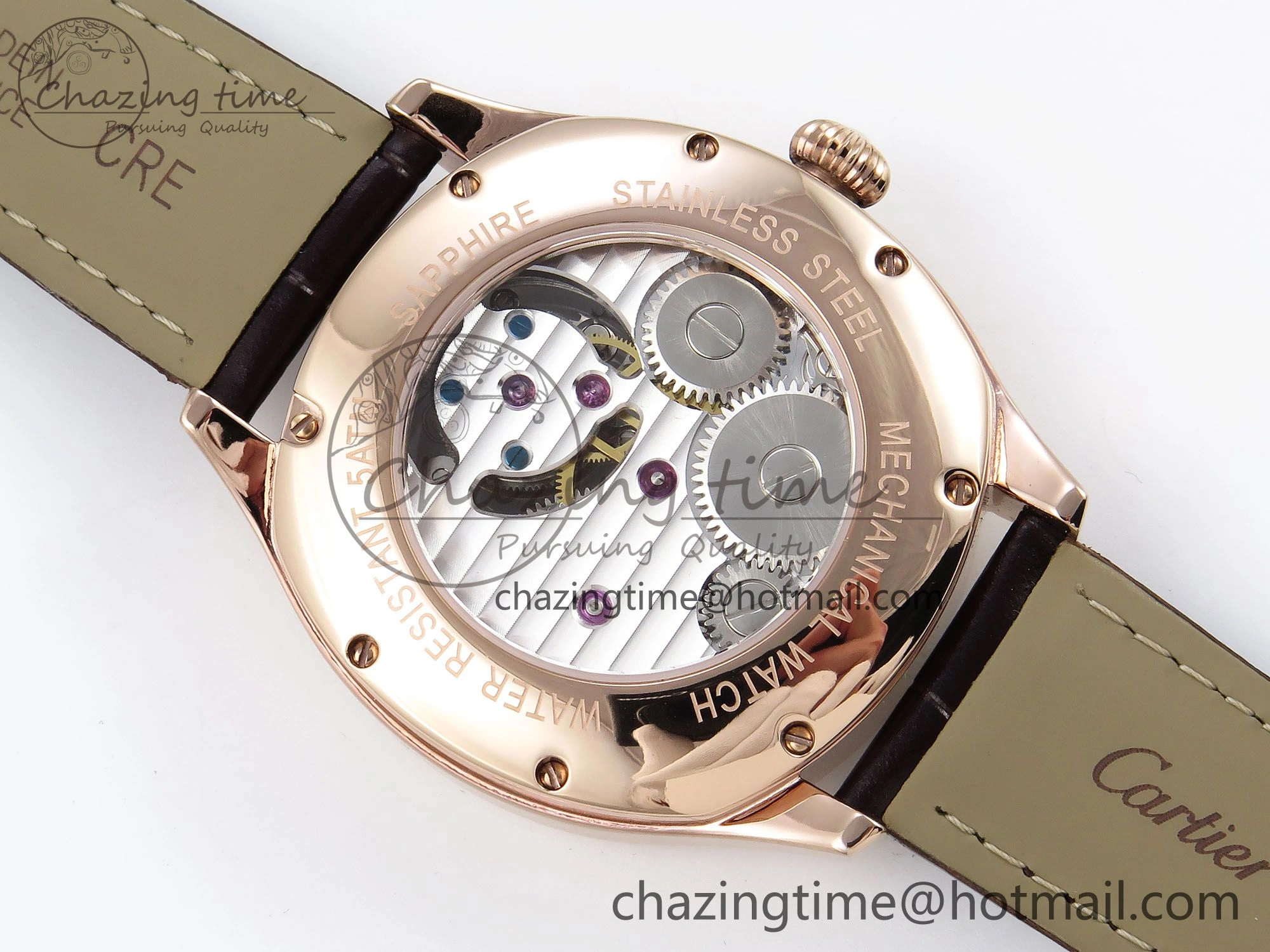 Drive De Cartier Flying Tourbillon RG RMS Best Edition White Dial on Brown Leather Strap