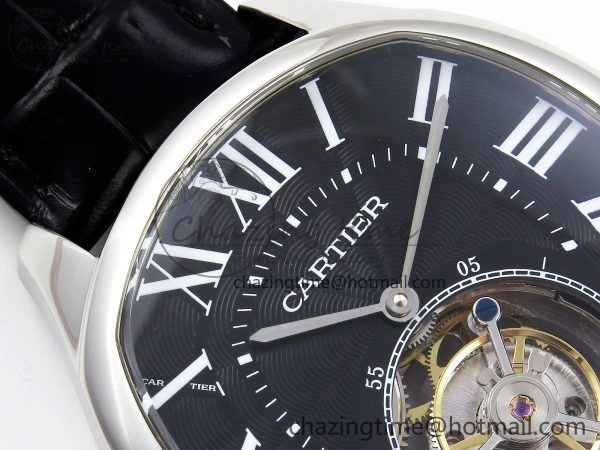 Drive De Cartier Flying Tourbillon SS RMS Best Edition Black Dial on Black Leather Strap