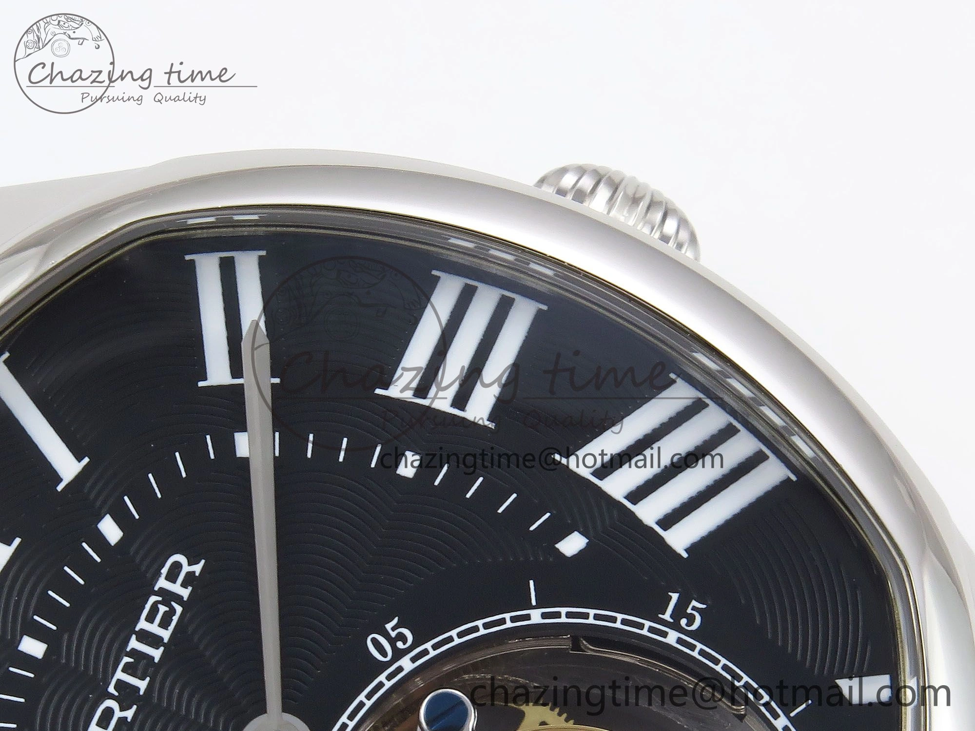 Drive De Cartier Flying Tourbillon SS RMS Best Edition Black Dial on Black Leather Strap