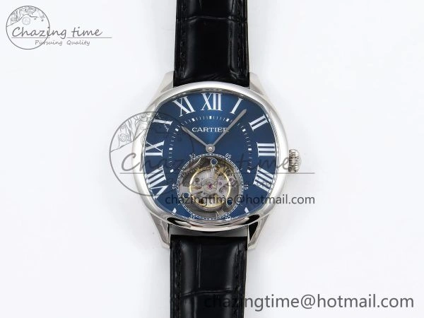 Drive De Cartier Flying Tourbillon SS RMS Best Edition Blue Dial on Black Leather Strap