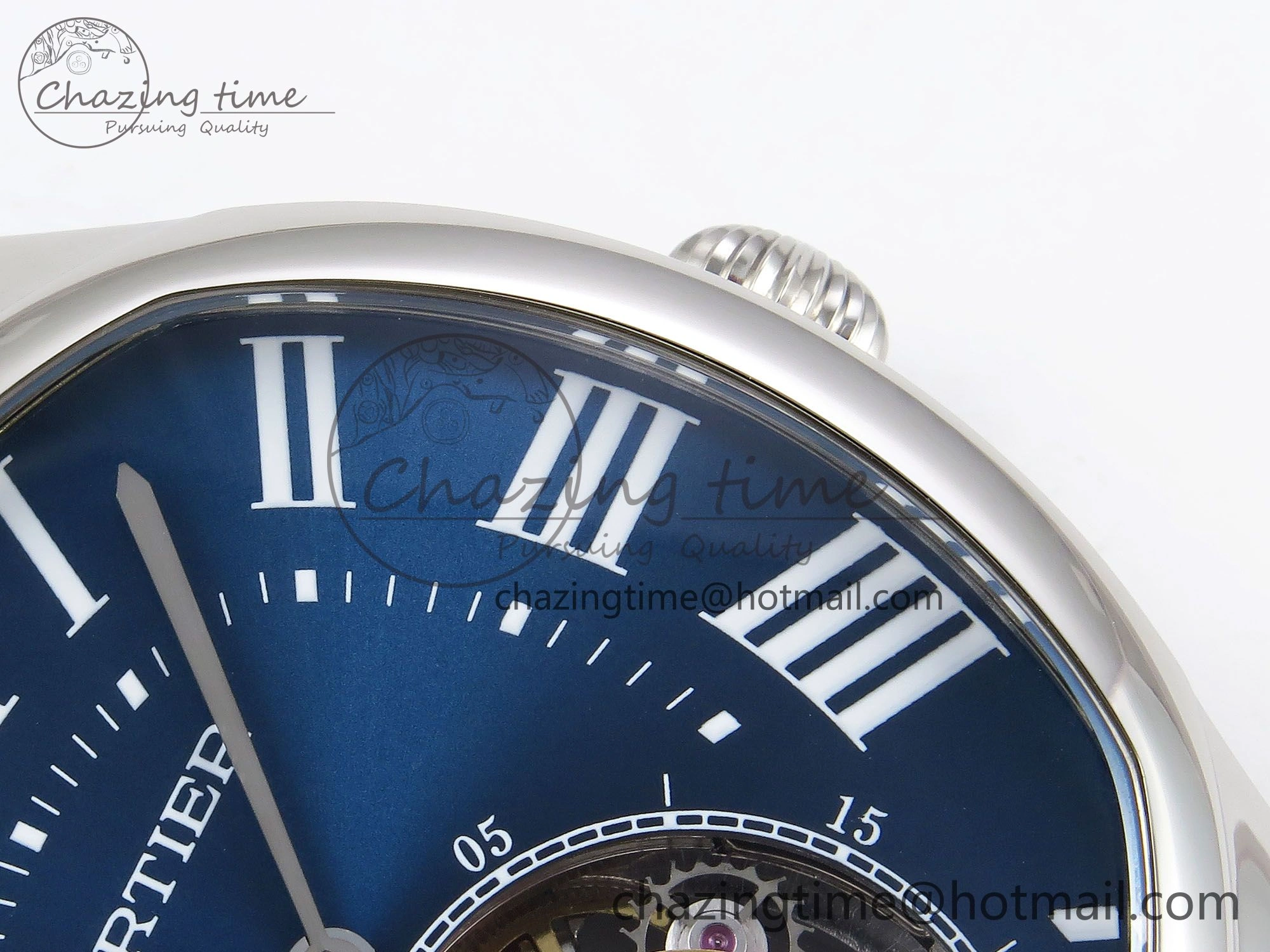 Drive De Cartier Flying Tourbillon SS RMS Best Edition Blue Dial on Black Leather Strap