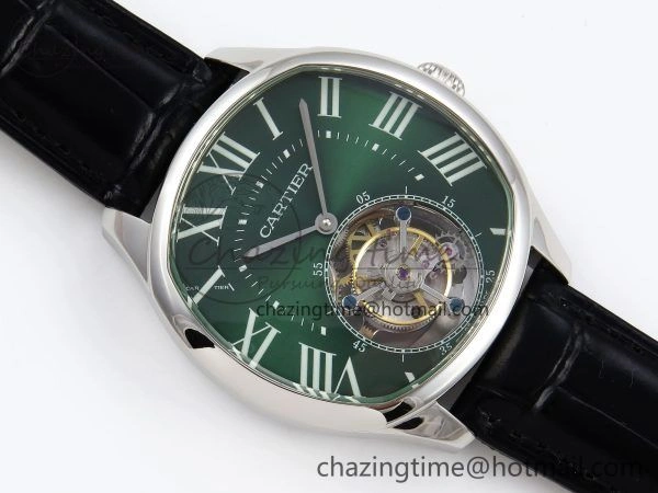 Drive De Cartier Flying Tourbillon SS RMS Best Edition Green Dial on Black Leather Strap
