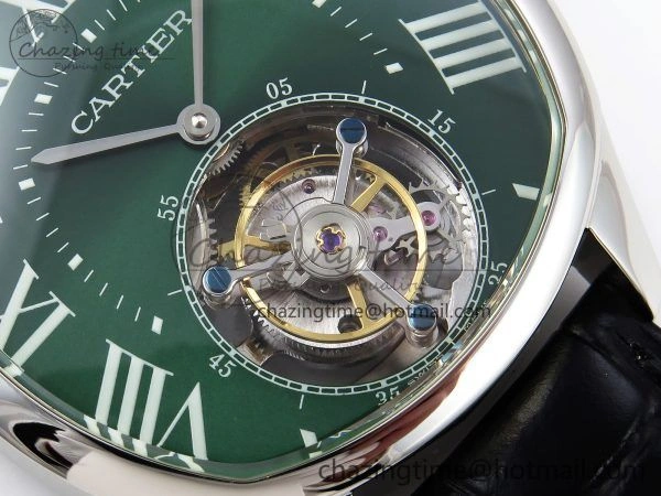 Drive De Cartier Flying Tourbillon SS RMS Best Edition Green Dial on Black Leather Strap