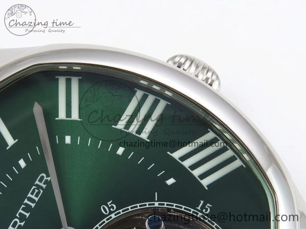 Drive De Cartier Flying Tourbillon SS RMS Best Edition Green Dial on Black Leather Strap