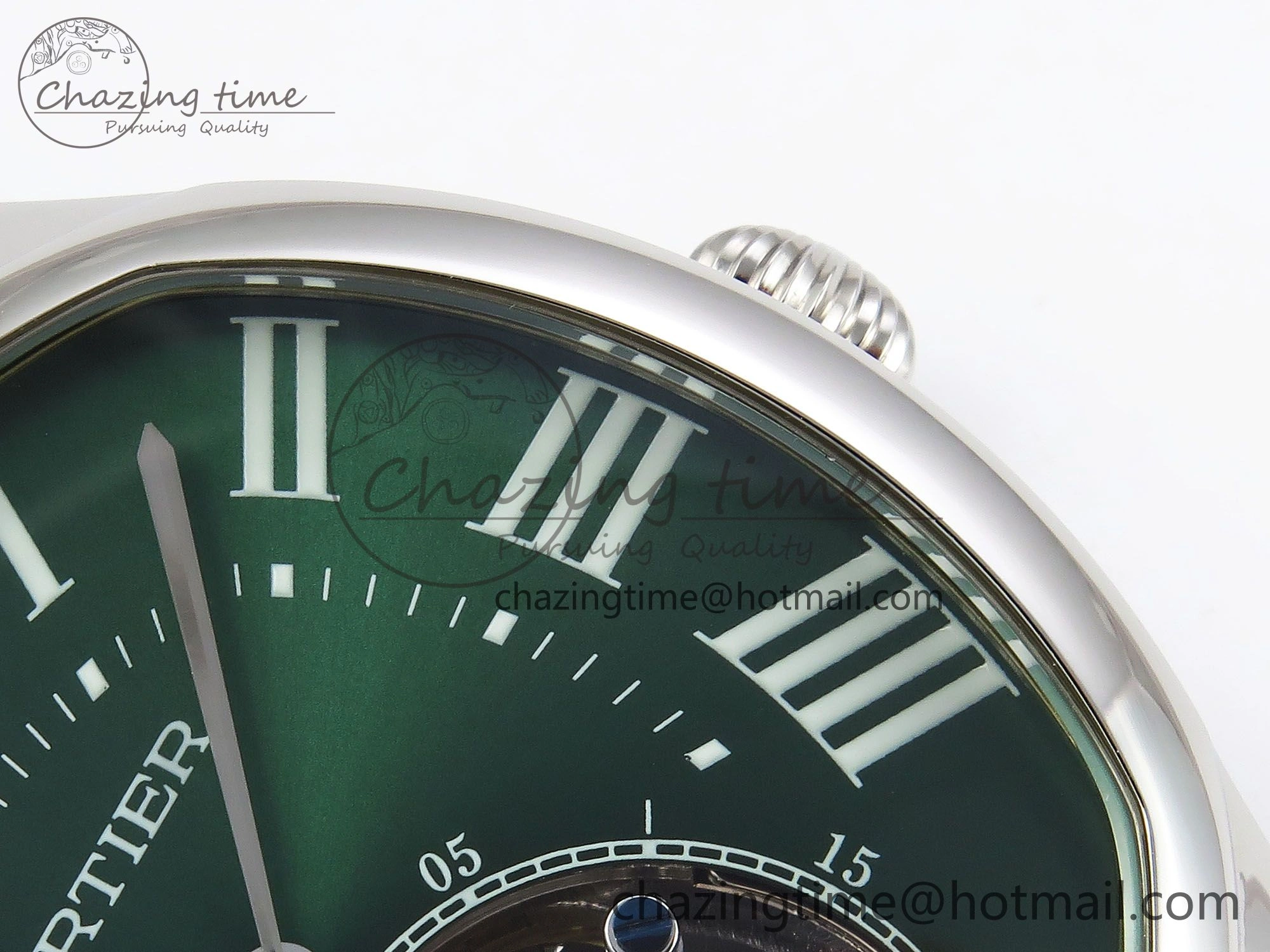 Drive De Cartier Flying Tourbillon SS RMS Best Edition Green Dial on Black Leather Strap