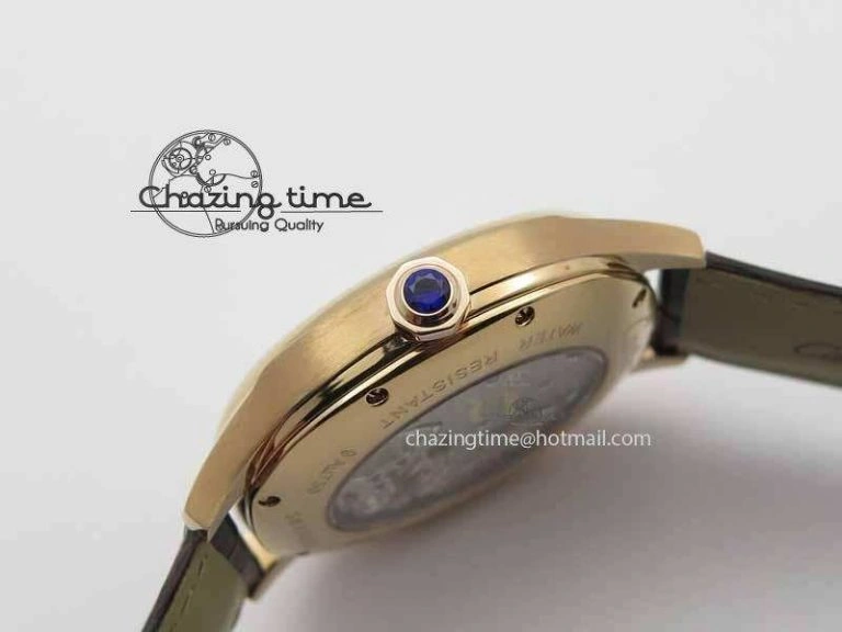 Drive De Cartier Tourbillon SS RG Best Edition Gray Textured Dial On Brown Leather Strap