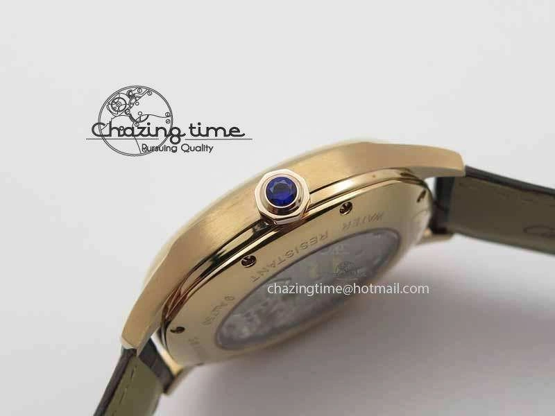Drive De Cartier Tourbillon SS RG Best Edition Gray Textured Dial On Brown Leather Strap