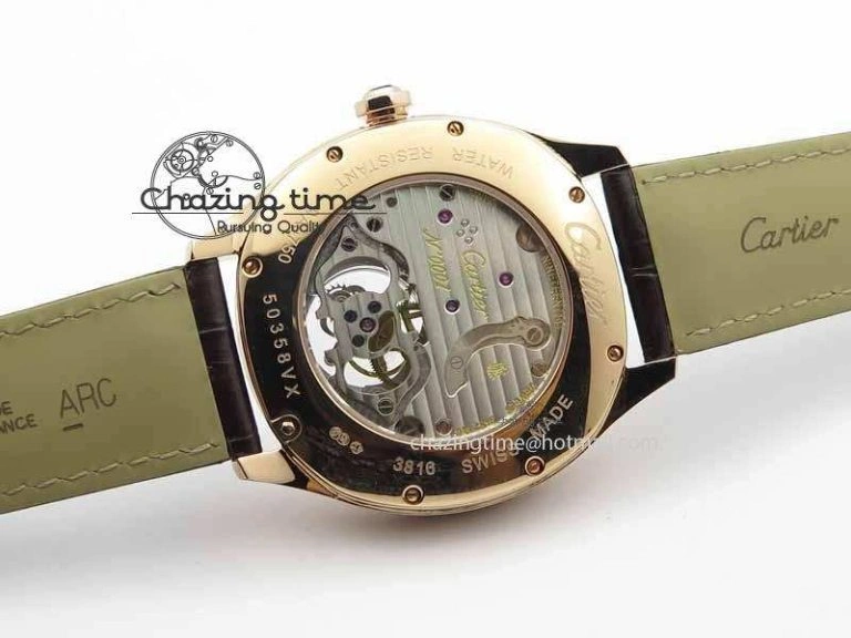 Drive De Cartier Tourbillon SS RG Best Edition Gray Textured Dial On Brown Leather Strap