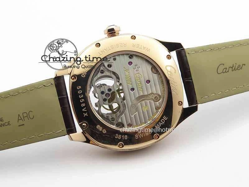 Drive De Cartier Tourbillon SS RG Best Edition Gray Textured Dial On Brown Leather Strap