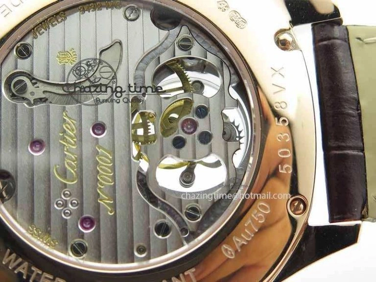 Drive De Cartier Tourbillon SS RG Best Edition Gray Textured Dial On Brown Leather Strap