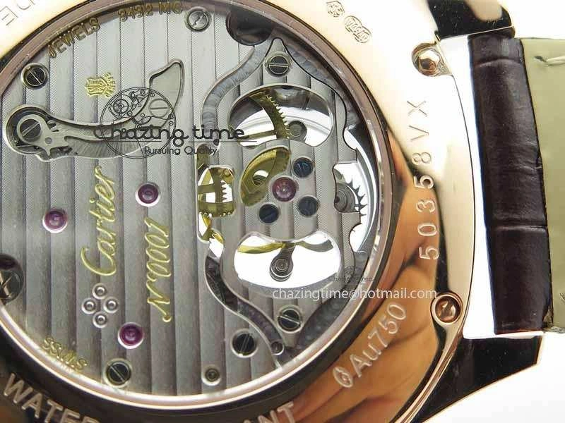 Drive De Cartier Tourbillon SS RG Best Edition Gray Textured Dial On Brown Leather Strap