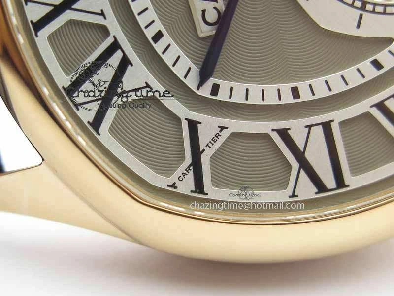 Drive De Cartier Tourbillon SS RG Best Edition Gray Textured Dial On Brown Leather Strap