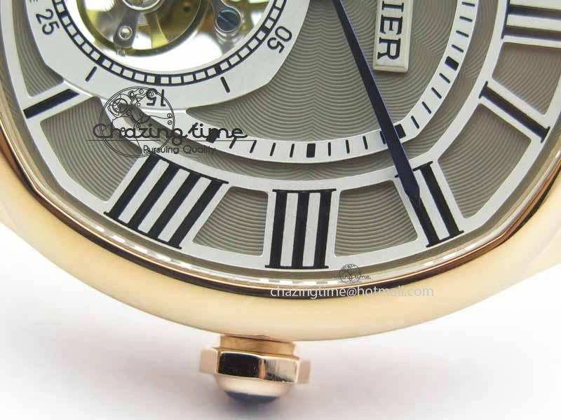 Drive De Cartier Tourbillon SS RG Best Edition Gray Textured Dial On Brown Leather Strap