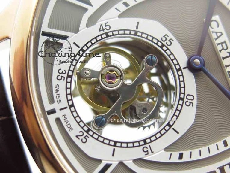 Drive De Cartier Tourbillon SS RG Best Edition Gray Textured Dial On Brown Leather Strap