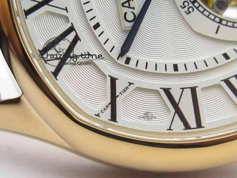 Drive De Cartier Tourbillon SS RG Best Edition White Textured Dial On Brown Leather Strap
