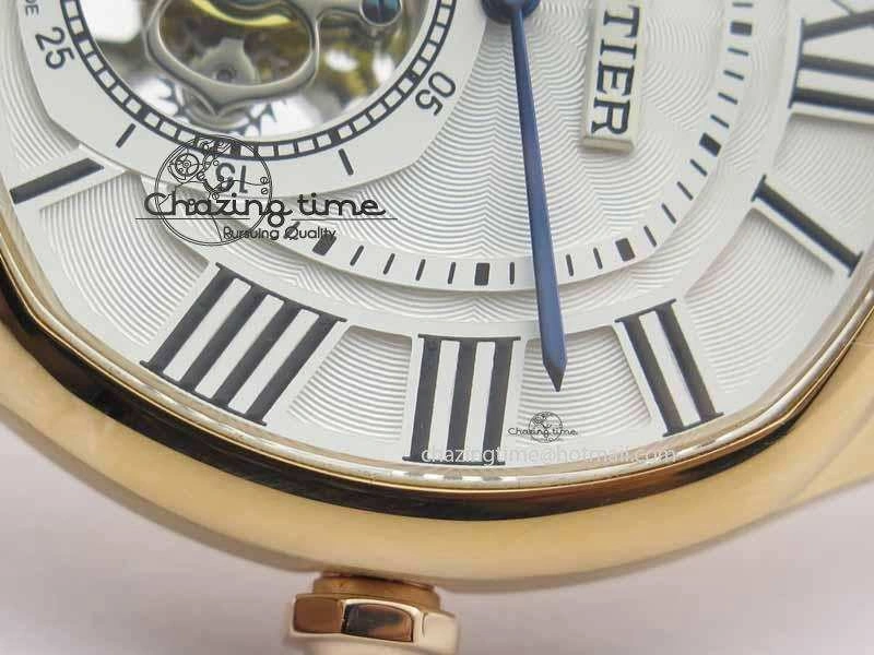 Drive De Cartier Tourbillon SS RG Best Edition White Textured Dial On Brown Leather Strap