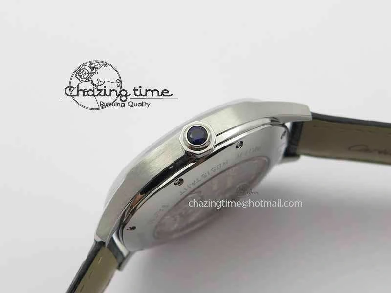 Drive De Cartier Tourbillon SS TF Best Edition Gray Textured Dial On Black Leather Strap