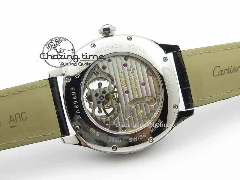 Drive De Cartier Tourbillon SS TF Best Edition Gray Textured Dial On Black Leather Strap