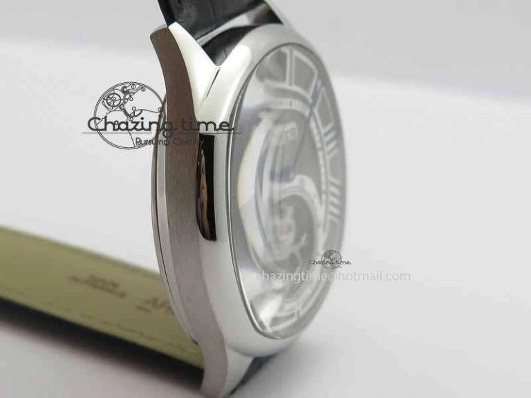 Drive De Cartier Tourbillon SS TF Best Edition Gray Textured Dial On Black Leather Strap
