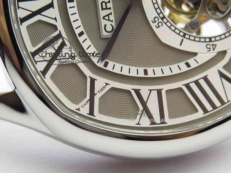 Drive De Cartier Tourbillon SS TF Best Edition Gray Textured Dial On Black Leather Strap