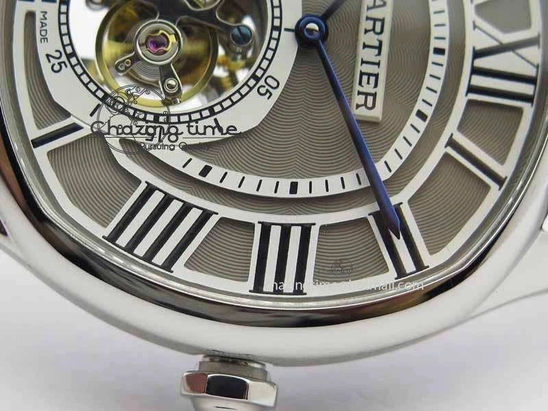 Drive De Cartier Tourbillon SS TF Best Edition Gray Textured Dial On Black Leather Strap