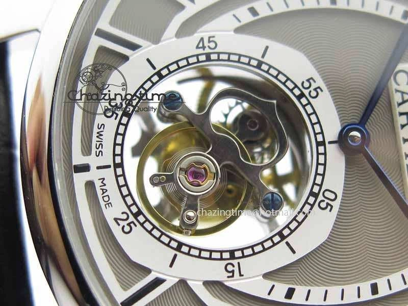 Drive De Cartier Tourbillon SS TF Best Edition Gray Textured Dial On Black Leather Strap