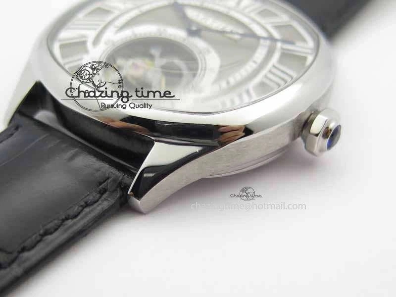 Drive De Cartier Tourbillon SS TF Best Edition Gray Textured Dial On Black Leather Strap