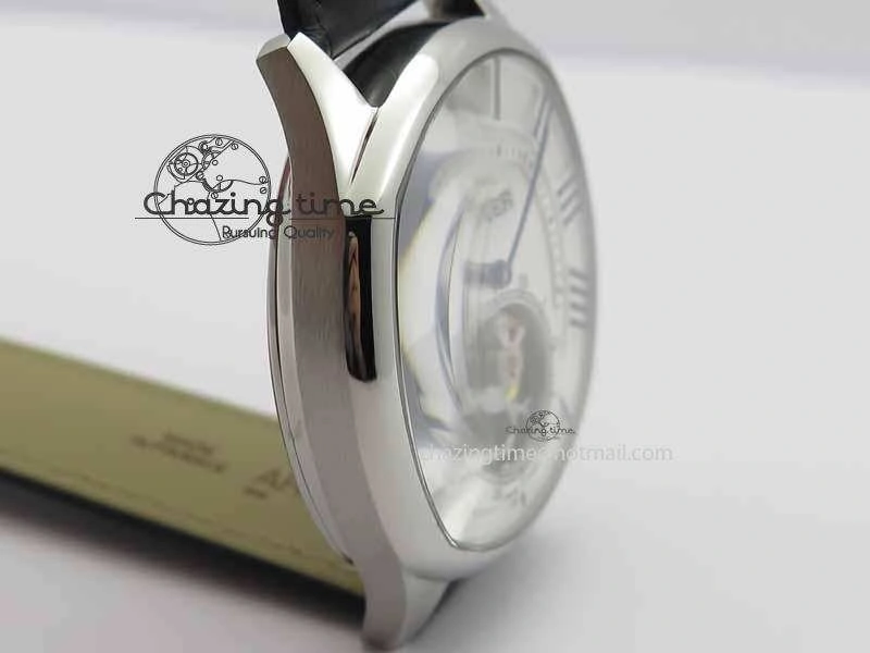 Drive De Cartier Tourbillon SS TF Best Edition White Textured Dial On Black Leather Strap