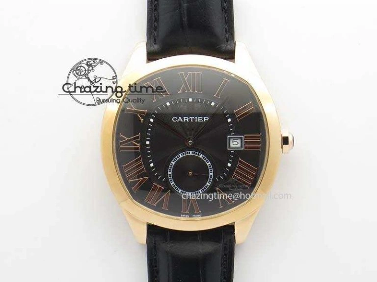 Drive de Cartier RG Best Edition Black Textured Dial On Black Leather Strap A23J(1904-PS MC)