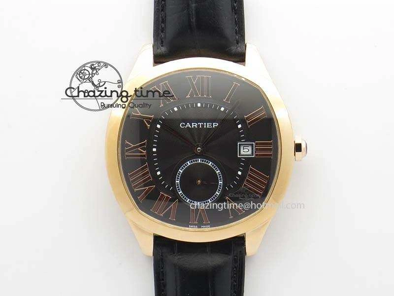Drive de Cartier RG Best Edition Black Textured Dial On Black Leather Strap A23J(1904-PS MC)
