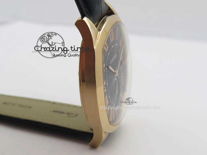 Drive de Cartier RG Best Edition Black Textured Dial On Black Leather Strap A23J(1904-PS MC)