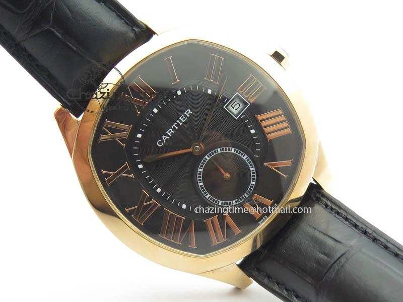 Drive de Cartier RG Best Edition Black Textured Dial On Black Leather Strap A23J(1904-PS MC)