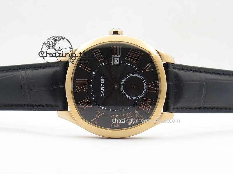 Drive de Cartier RG Best Edition Black Textured Dial On Black Leather Strap A23J(1904-PS MC)