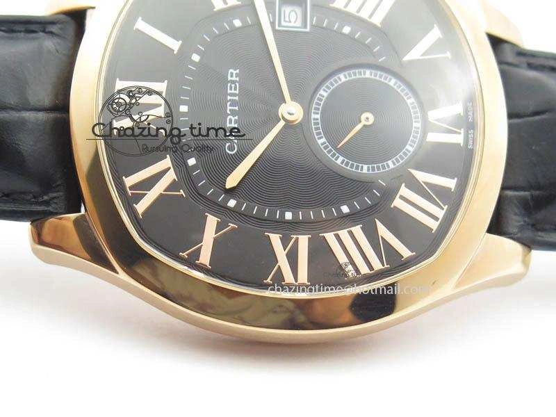 Drive de Cartier RG Best Edition Black Textured Dial On Black Leather Strap A23J(1904-PS MC)