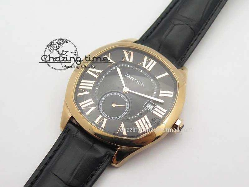 Drive de Cartier RG Best Edition Black Textured Dial On Black Leather Strap A23J(1904-PS MC)
