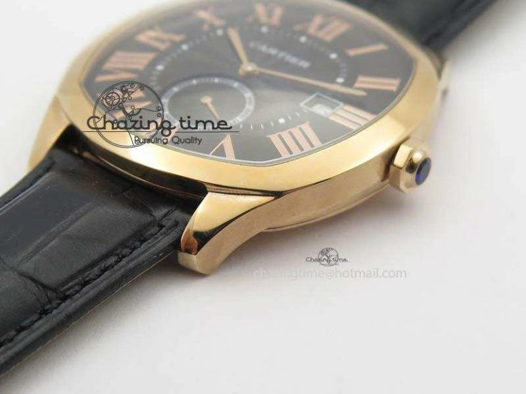Drive de Cartier RG Best Edition Black Textured Dial On Black Leather Strap A23J(1904-PS MC)