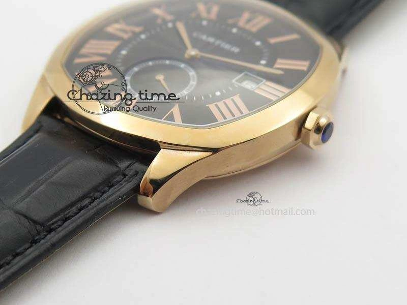 Drive de Cartier RG Best Edition Black Textured Dial On Black Leather Strap A23J(1904-PS MC)