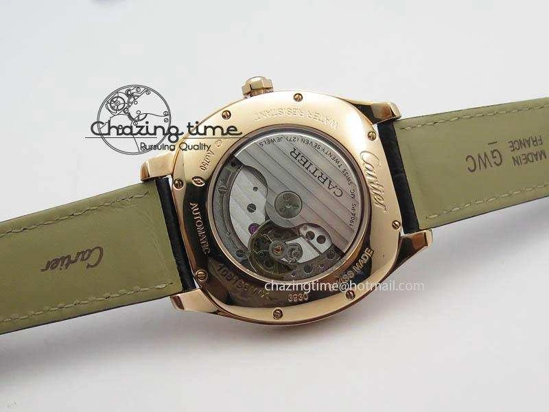 Drive de Cartier RG Best Edition Black Textured Dial On Black Leather Strap A23J(1904-PS MC)
